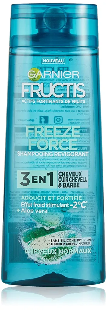 Garnier Fructis Men, Freeze Force,  3 w 1 szampon dla mężczyzn z aloesem  do włosów, skóry głowy i brody