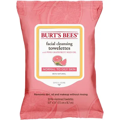 Burt's Bees Facial Cleansing Towelettes for Normal to Oily Skin Pink Grapefruit (Chusteczki do demakijażu twarzy z różowym grapefruitem)