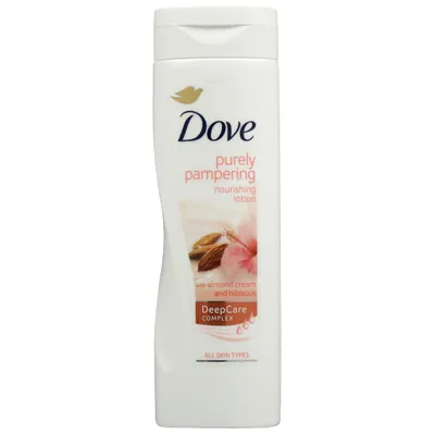 Dove Purely Pampering Almond Cream & Hibiskus, Nourishing Body Lotion (Odżywczy balsam do ciała z mleczkiem migdałowym i hibiskusem)