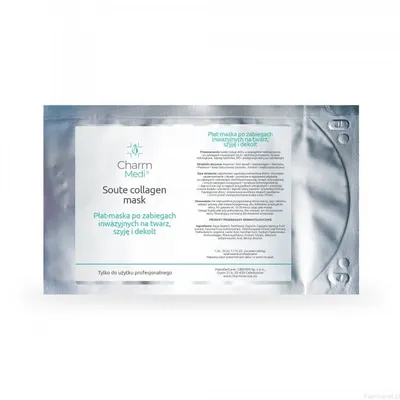 Charmine Rose CharmMedi, Soute Collagen Mask (Płat-maska po zabiegach inwazyjnych na twarz, szyję i dekolt)