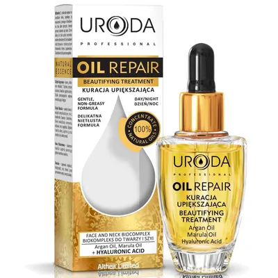 Uroda Oil Repair, Kuracja Upiększająca, Biokompleks do twarzy i szyi `Olejek arganowy, olejek marula + kwas hialuronowy`