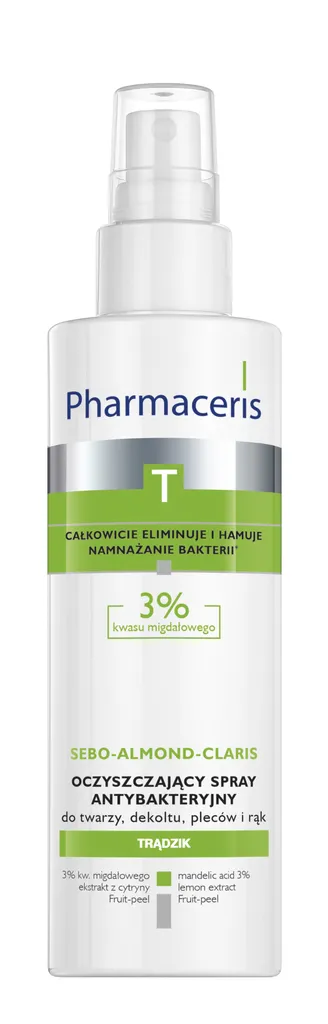 Pharmaceris T Sebo-Almond-Claris, Oczyszczający spray antybakteryjny, twarz, dekolt, plecy i ręce