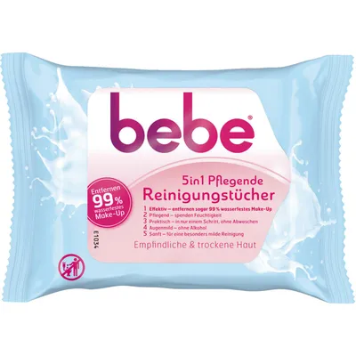 Bebe (Young Care) Pflegende Reinigungstücher 5 in 1 Empfindliche und Trockene Haut (Chusteczki do demakijażu 5 w 1 do skóry wrażliwej i suchej)