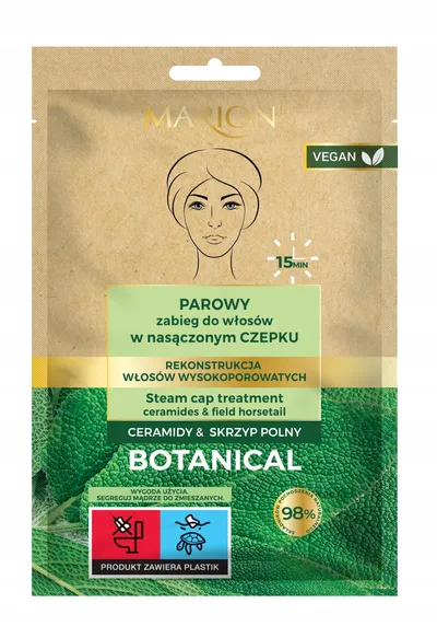 Marion Botanical, Parowy zabieg do włosów w nasączonym czepku `Ceramidy & Skrzyp polny`