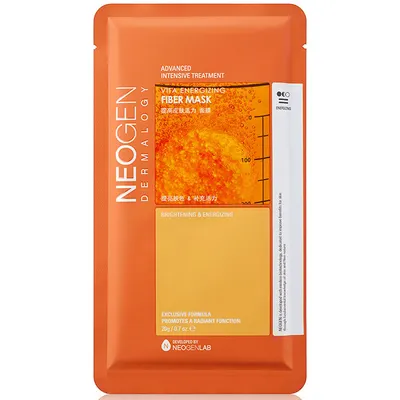 Neogen Dermalogy, Vita Energizing, Fiber Mask (Mseczka rewitalizująca w płacie wykonanym z Cupro  wzbogacona kompleksem witamin)