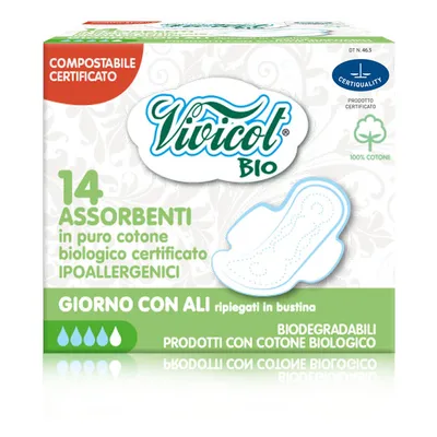 Vivicot Bio Assorbenti Puro Cotone Giorno con Ali (Bio podpaski na dzień ze skrzydełkami)