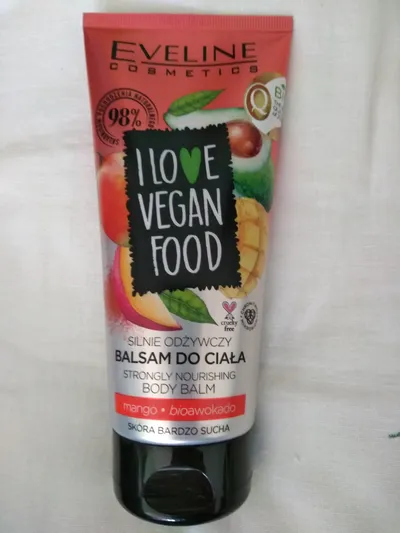 Eveline Cosmetics I love vegan food, Silnie odżywczy balsam do ciała `Mango, bioawokado, pomarańcza`