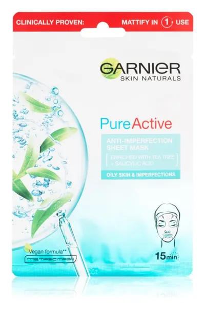 Garnier Skin Naturals, Pure Active Anti-imperfection Sheet Mask (Platynowa maska z oczyszczającym efektem)
