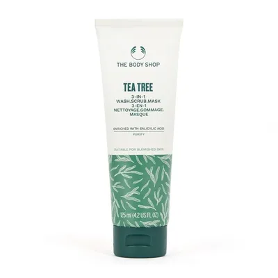 The Body Shop Tea Tree 3-in-1 Wash, Scrub & Mask (Wegańska maska, peeling i żel 3 w 1 (nowa wersja))