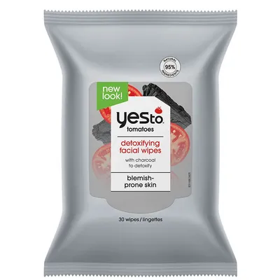 Yes To Tomatoes, Detoxifying Charcoal Facial Wipes (Głęboko oczyszczające chusteczki do demakijażu z węglem)