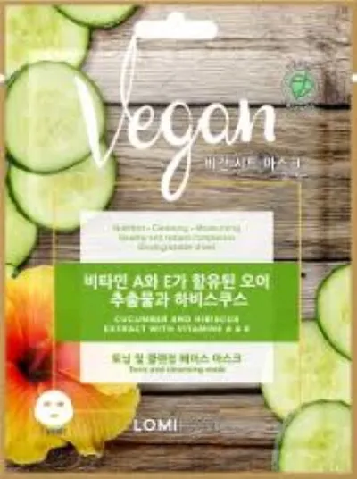 Lomi Lomi Vegan, Sheet Mask with Cucamber and Hibiscus Extract with Vitamins A, E (Wegańska maseczka w płachcie  z ekstraktem z ogórka ,hibiskusa oraz z witaminami A i E)