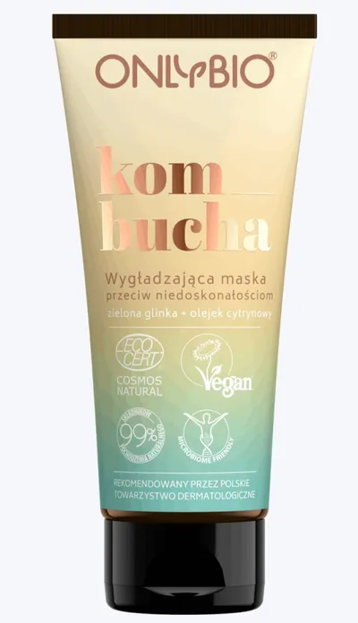 OnlyBio Kombucha, Wygładzająca maska przeciw niedoskonałościom `Zielona glinka + olejek cytrynowy`