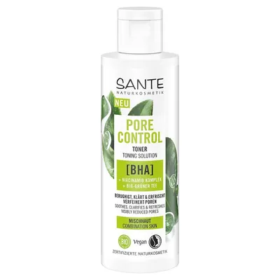 Sante Naturkosmetik Pore Control, Toner mit BHA, Niacinamid Komplex & Bio-Gruner Tee (Tonik do twarzy zwężający pory)