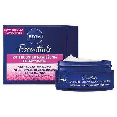 Nivea Essentials, Krem na noc ` 24H Booster nawilżenia + odżywienie`