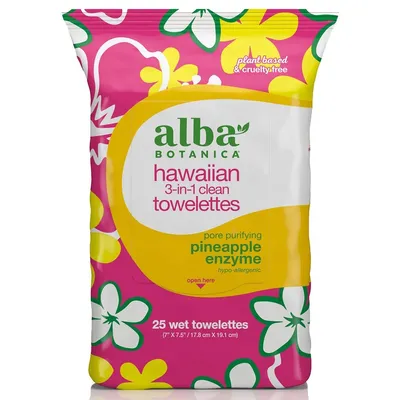 Alba Botanica Deep Purifying Ananas Enzyme Hawaiian 3-w-1 Clean Towelettes (Głęboko oczyszczające chusteczki do demakijażu 3w1 z enzymem hawajskiego ananasa)