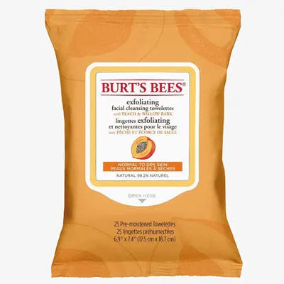 Burt's Bees Facial Cleansing Towelettes for Normal to Dry Skin Peach and Willow Bark (Chusteczki do demakijażu `Brzoskwinia i kora wierzby`)
