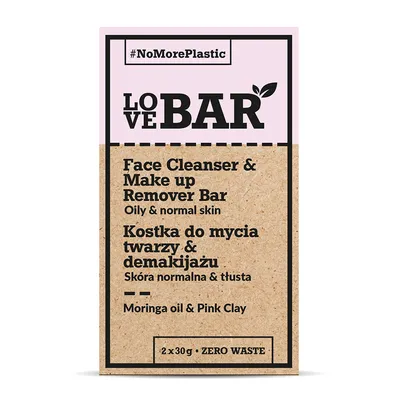 LoveBar Face Cleanser & Makeup Remover Bar Moringa Oil & Pink Clay (Kostka do mycia twarzy i demakijażu `Olejek morinka + glinka różowa`)
