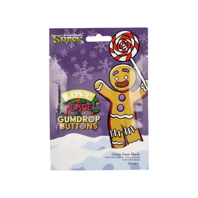 DreamWorks Animation Shrek, Love Peace Gumdrop Button, Gingy Face Mask (Maska do twarzy w płachcie Pan Ciastek)