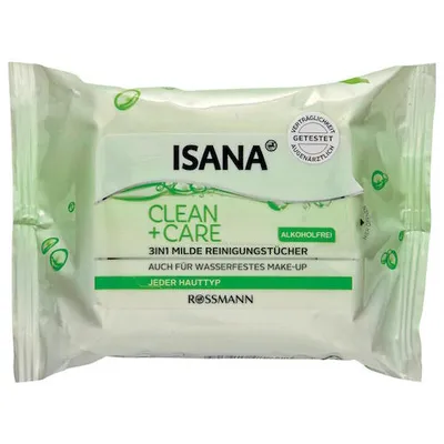 Isana Clean + Care, 3 in 1 Milde Reinigungstücher (Delikatne chusteczki oczyszczające 3 w 1)