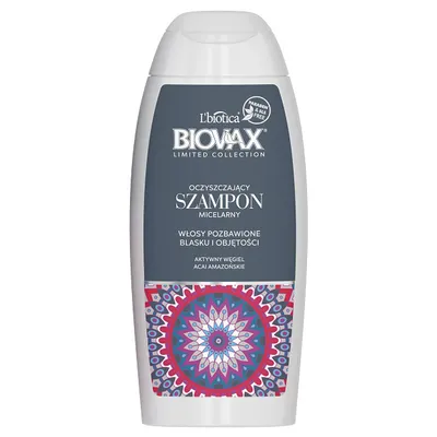 L'biotica Biovax Limited Collection, Aktywny węgiel i acai amazońskie, Oczyszczający szampon micelarny