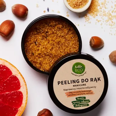 Hello Eco Manicure, Peeling do rąk, naprawczy i mocno odżywczy `Olej z orzecha laskowego, cytrusy`