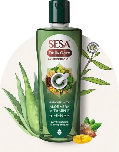 Sesa Daily Care,  Ayurvedic Oil (Ajurwedyjski olejek do włosów  z aloesem)