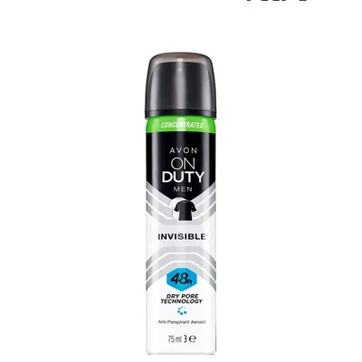 Avon On Duty Men, Concentrated Invisible Anti- Perspirant Aerosol (Skoncentrowany antyperspirant w sprayu dla niego `Ochrona bez plam`)