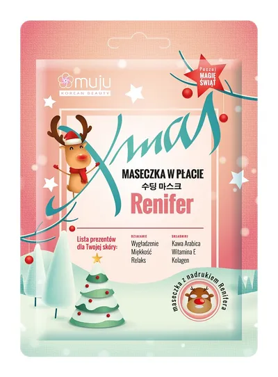 Muju XMAS, Wygładzająca maseczka w płacie `Renifer`