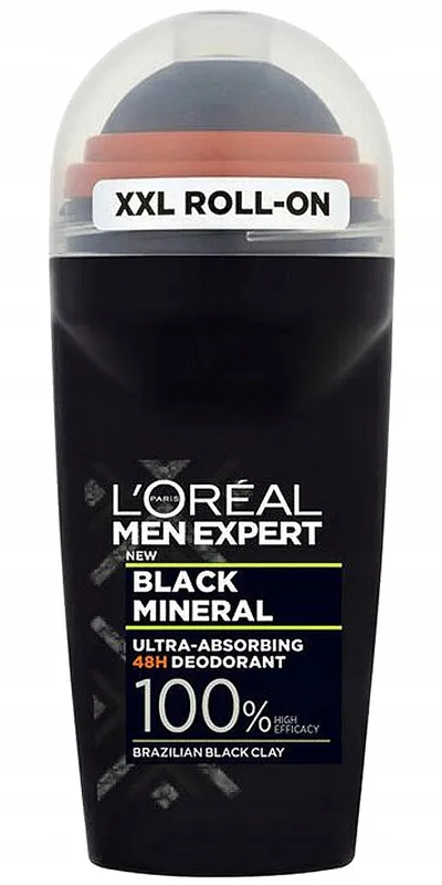 L'Oreal Paris Men Expert, Black Mineral Antiperspirant Roll-on 48h (Antyperspirant w kulce dla mężczyzn)