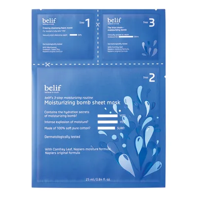 Belif 3-Step Moisturizing Routine, Moisturizing Bomb Sheet Mask (Maska do twarzy)