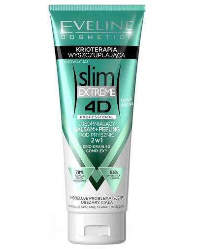 Eveline Cosmetics Slim Extreme 4D, Ujedrniający balsam + peeling pod prysznic 2 w 1 `Krioterapia wyszczuplająca`