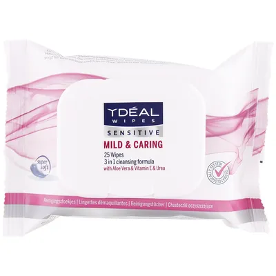 Action Ydeal, Sensitive Mild & Caring Wipes 3 i 1 (Chusteczki oczyszczające do skóry wrażliwej)
