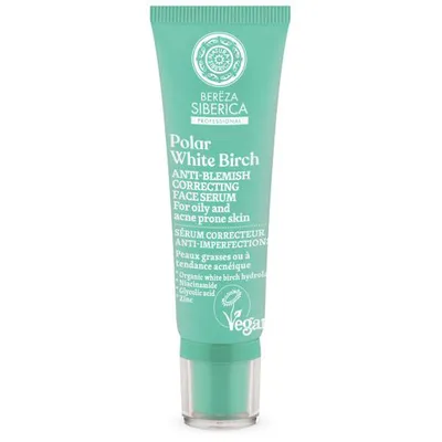Natura Siberica Polar White Birch Anti- Blemish Correcting Face Serum (Wegańskie serum do twarzy przeciwdziałające niedoskonałościom do skóry tłustej oraz z tendencją do powstawania trądziku)