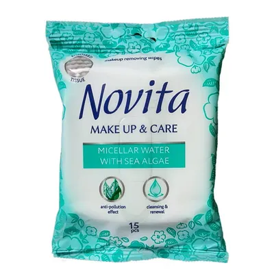 Novita Make Up & Care, Chusteczki nawilżane do demakijażu `Algi i woda micelarna`