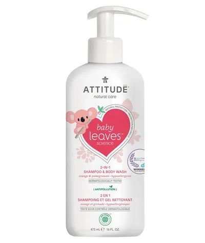Attitude Baby Leaves, 2-In-1 Shampoo and Body Wash Orange & Pomegranate (Szampon i płyn do mycia ciała `Granat i pomarańcza`)