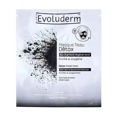 Evoluderm Detox Sheet Mask with Active Botanical Charcoal (Oczyszczająca maska na tkaninie do twarzy z botanicznym węglem)