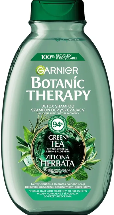 Garnier Botanic Therapy, Detox Shampoo Green Tea (Szampon do włosów normalnych z tendencją do przetłuszczania `Zielona herbata, pokrzywa, werbena, eukaliptus, cytryna i aloes`)