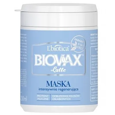 L'biotica Biovax Latte, Odbudowa osłabionych włosów + proteiny mleczne, Intensywnie regenerująca maseczka