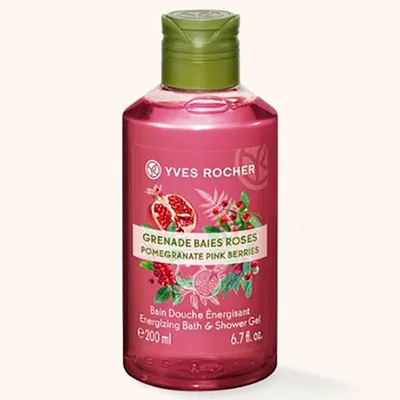 Yves Rocher Les Plaisirs, Bain Douche Energisant Grenade & Baies Roses (Energizujący żel pod prysznic `Owoc granatu i różowy pieprz`)