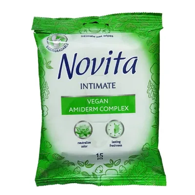 Novita Intimate, Chusteczki nawilżane do higieny intymnej `Vegan Amiderm Complex`