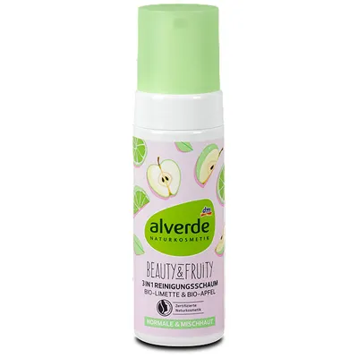Alverde Beauty & Fruity, 3in1 Reinigungsschaum Limette Apfel (Pianka do mycia twarzy ‘Jabłko i limetka’)