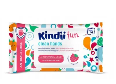 Kindii Fun Clean Hands, Chusteczki odświeżające z płynem antybakteryjnym