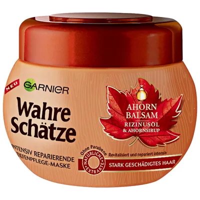 Garnier Wahre Schatze, Ahorn Balsam (Maska do włosów mocno zniszczonych `Olejek rycynowy & syrop klonowy`)