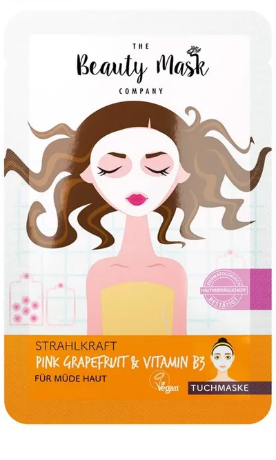 The Beauty Mask Company Maska ​​w płachcie  dla skóry zmęczonej `Różowy grejpfrut i witamina B3`