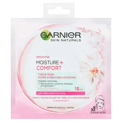 Garnier Moisture+ Comfort, Maska kompres 'Nawilżenie i Ukojenie' do skóry suchej i wrażliwej