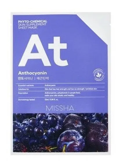 Missha Phytochemical Skin Supplement, Sheet Mask AT Anthocyanin/Lifting (Ujędrniająca maska w płacie)