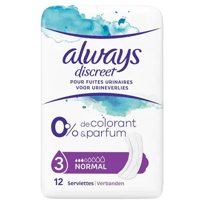 Always Discreet Normal 0% Colorant & Parfum (Dyskretne podpaski bez zapachu rozmiar 3)