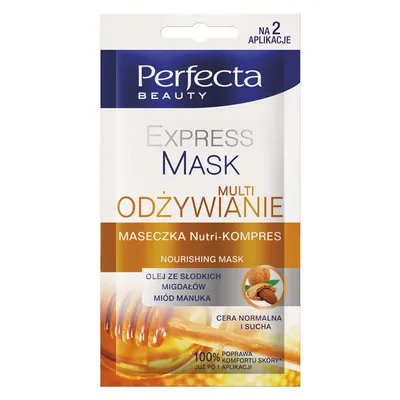 Perfecta Express Mask, Multiodżywienie, Odżywcza maseczka na twarz szyję i dekolt `Słodkie migdały + miód manuka` (nowa wersja)