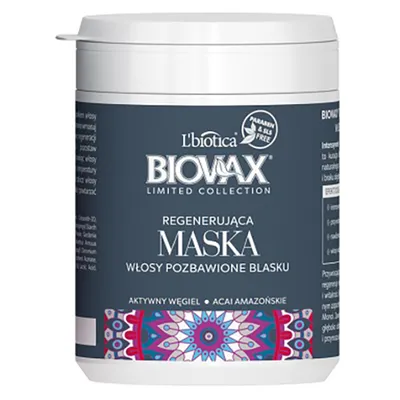 L'biotica Biovax Limited Collection, Aktywny węgiel i acai amazońskie, maska regenerująca do włosów pozbawionych blasku i objętości