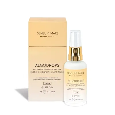 Sensum Mare Dermocosmetics Algodrops, Anti-Photoaging Protectiv Face Emulsion With A Satin Finish (Innowacyjna kremowa emulsja ochronna przeciw fotostarzeniu o satynowym wykończeniu SPF 50+ UVB UVA PA++++ HEV/IR)